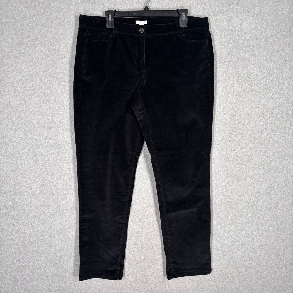 NEW $79 J Jill Micro Corduroy Pants Size 14 Black Straight Stretch Cotton Velvet